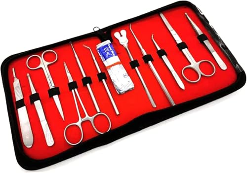 JeeKoudy Kit de Disección de 22 Piezas Laboratorio de Biología, Kit de Herramientas de Disección, Kit de Práctica de Sutura, Kit de Disección Avanzada de Acero Inoxidable para Estudiantes de Medicina