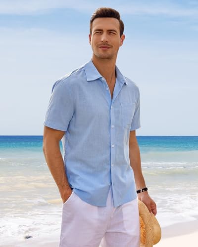 J.VER Men's Short Sleeve Linen Shirt Regular Fit Casual Summer Beach Shirt with Pocket - Image 4