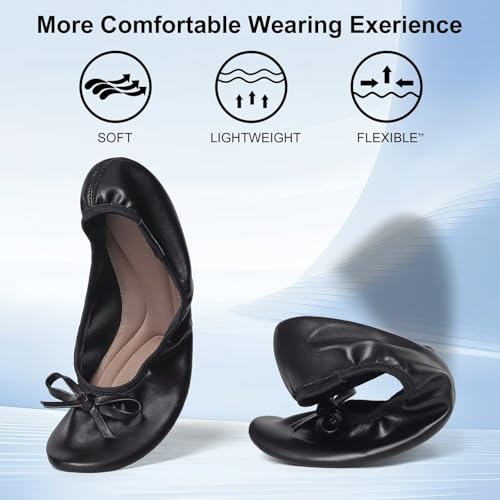 ZYEN Women's Flats, Portable Foldable Casual Flats for Women, Bowknot Round Toe Comfort Light Weight Slip-On Dress Shoes2