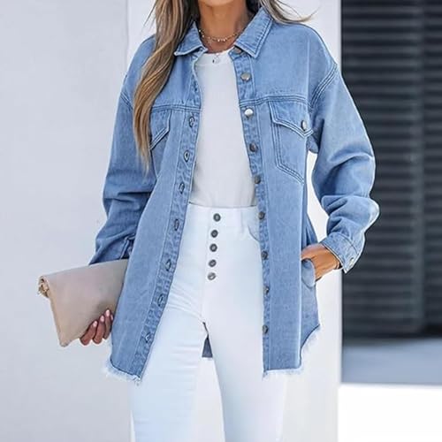 Expectatioin Jacket, Women's Casual Denim Button down Distressed Jacket, Oversized Jean Jacket for Women3