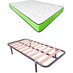 DUÉRMETE ONLINE Cama Completa con Colchón Viscopeque Reversible (Cara Invierno/Verano) + Somier Basic con Patas Abrazadera, Acero aleado, Gris, 90 x 190