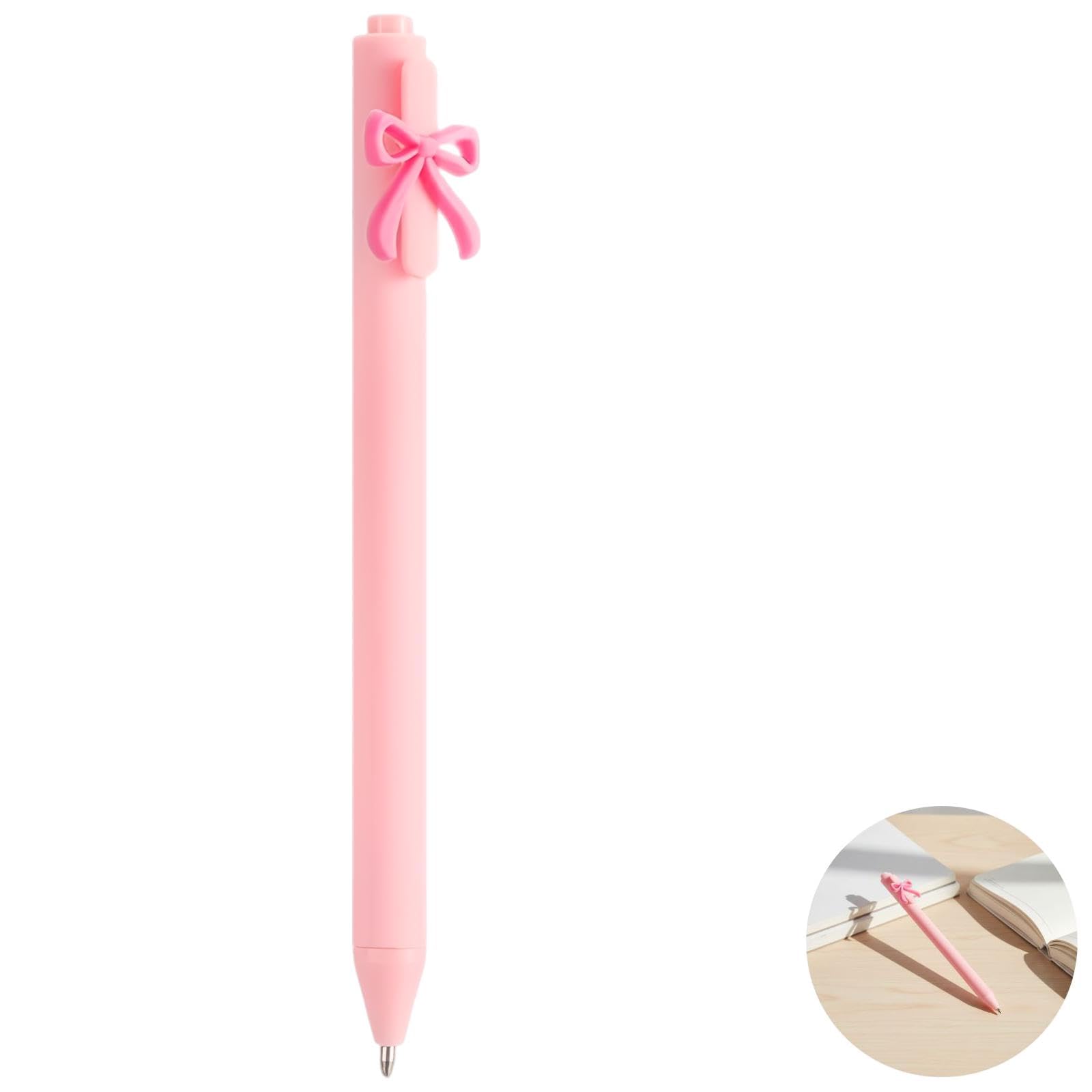 40 Stk. Pinke Kugelschreiber mit Schleifen, ausziehbare schwarze Klickstifte aus Kunststoff, 13,7 cm Schreibwaren im Kawaii-Stil für Büro, Schule und Damen, für Notizen und den Alltag