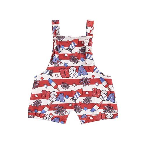Dcohmch Toddler Girls Overalls Flower Print Sleeveless Straps Buttons Pockets Shortall Summer Romper Jumpsuit (Red, 0-3 Months)