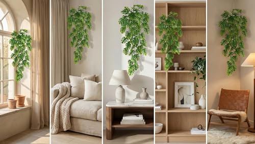 Image of Dekorly 2 Pack Artificial Plants Artificial Hanging Plants Faux Eucalyptus Leaf Greenery Fake Hanging Eucalyptus Plant (Green) (2, Monstera Vines)
