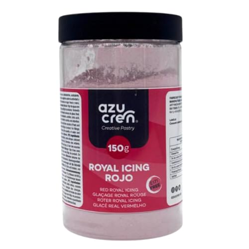 Azucren, Royal Icing para Galletas, Royal Icing Preparado, (Glasa Real), Fácil de Usar, para Decoración de Tartas y Galletas, Bonito Glaseado, Solo Añadir Agua y Listo (150 Gramos, Rojo)