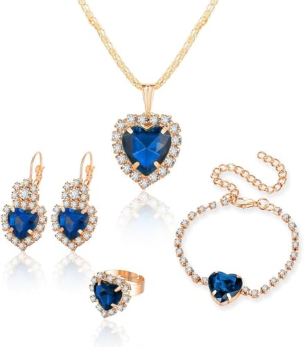 TOFBS Herz Schmuckset Kristall Halskette Ohrringe Armband Ring Damen Schmuck Elegant Glänzend Hochwertig