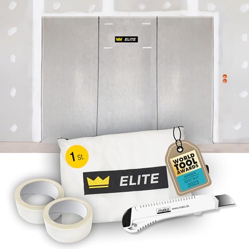 ELITE Staubschutzwand 3 3 m x 3 2 m Profi-Qualität mit Transportbeutel und 2 Rollen Spezial-Klebeband atmungsaktiver Vliesstoff inkl. weißem Cuttermesser Bautür Staubschutztür Schmutzschleuse