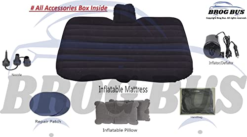 Image of Brogbus RAF Car Travel Vehicle Inflatable Cushion Mattress with Two Air Pillows, Car Air Pump and Repair Tikki for Car Travel (Black, 53.5 X 32.2 X 16.5 Inch) - Abs Plastic, King (U.K. Standard)