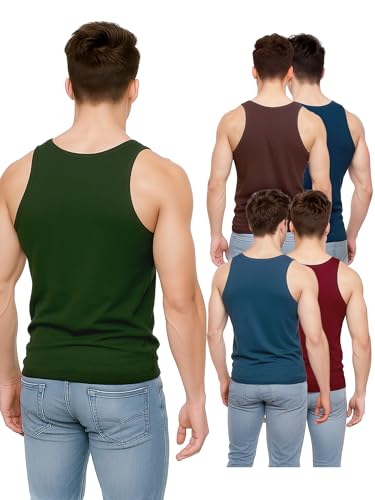 Image of COSCO FOUJI 100% Combed Cotton Vest for Men Sleeveless Multicolor Pack of 5 | Regular Fit, Deep Round Neck, Large Armholes, Tagless, Breathable, Sweat Absorbent, Stretchable, Assorted Colors May Vary