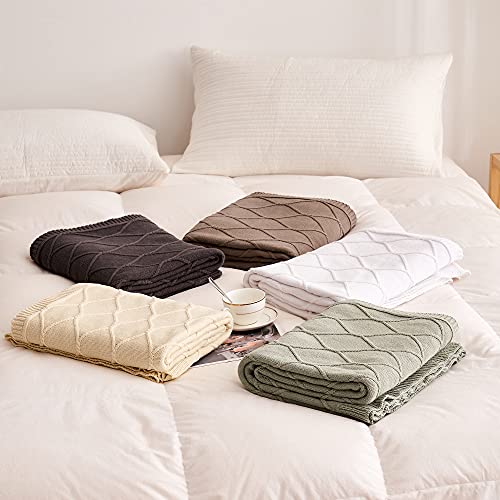 Longhui Bedding 100% Cotton Pure White Lightweight Cable Knit Throw Blanket With Bonus Laundering Bag For Couch Sofa Bed – 50 X 63 Inch, Machine Washable, Home Décor #TOP4