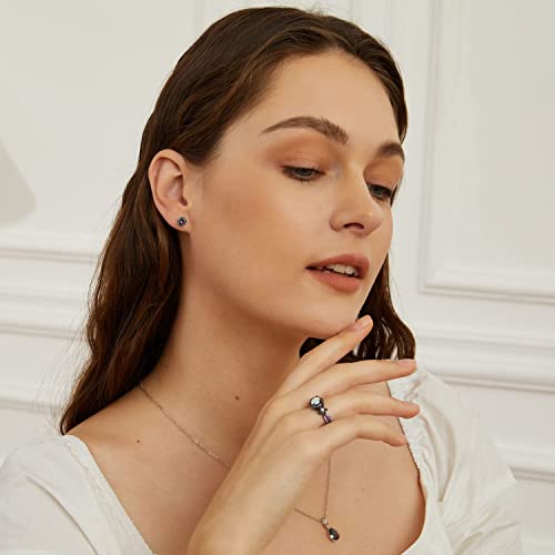 Voluka 18K Black Gold Plated White Fire Opal Rings For Women October'S Birthstone Gemstone Created Amethyst Eternity Wedding Engagement Promise Band  thumb #3