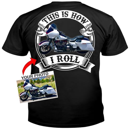 Gift for Trikers: Custom Photo This is How I Roll Motorcycle Trike T-Shirt - Unique Triker Apparel,3 Wheel Motorcycle t-Shirt, Funny Gift for triker Grandpas (on The Back) (BK354) Black3