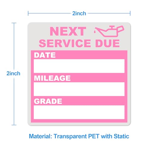 Image of for Oil Change Sticker Static Cling, Clear Stickers 120 Pcs 2 inchx 2 inch Next Service Due Sticker for Windshield, Easy to Peel with No Residue for Car Auto Vehicle Window (Pink3)