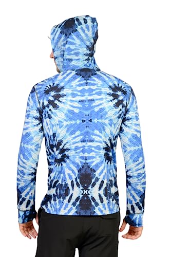 Ingear Men's Performance Upf 50+ Uv/Sun Protection Hoodie T-Shirt Long Sleeve With Pockets Spf Shirt Running Hiking Shirt (Blue Tie Dye, Large) #TOP1