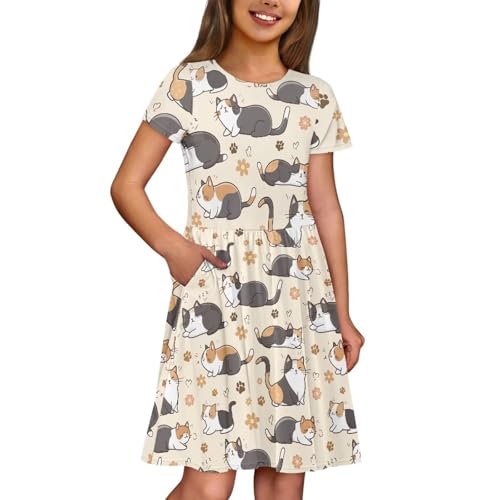Image of Short Sleeve Dress for Girls with Pockets Cute Toddler Girl Clothes Summer 2-12