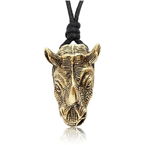 Vietguild Rhino Head Rhinoceros Wildlife Gold Brass Necklace Pendant Jewelry Cover