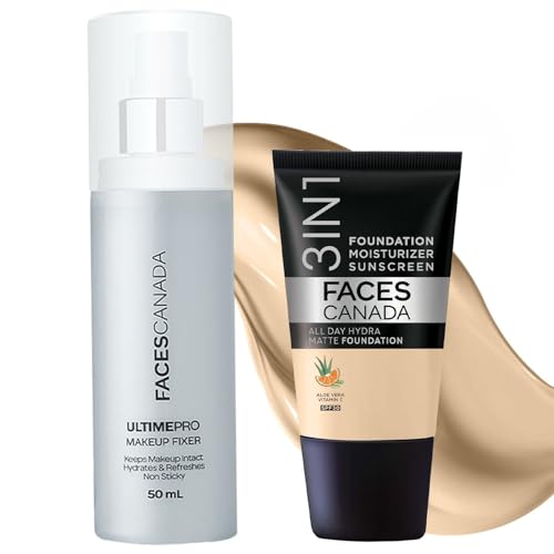 Image of FACESCANADA Waterproof Fix & Finish Kit | Makeup Fixer (50ml) + Absolute Ivory All Day Hydra Matte Mini Foundation (18ml) | Makeup Kit For Women (Combo Pack of 2)