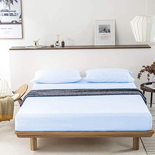 100% Cotton Bedsheet 500-TC Extra Soft Sky Blue Flat Bedsheet for Queen Bed (92x102) with 2 Pillow Cases (18x28)-image-7