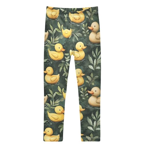Watercolor Leaves Yellow Ducks Girls Leggings Kids Yoga Pants Dance Active Tights 4T