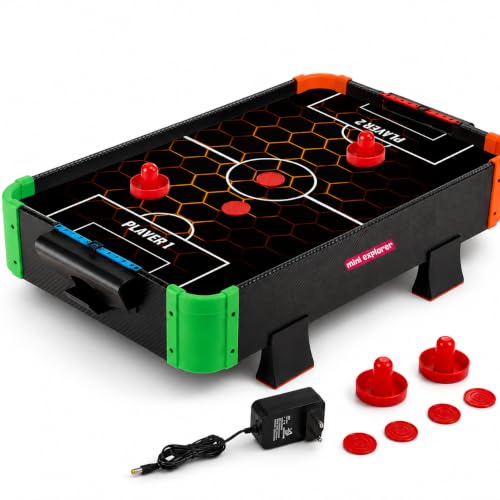 Image of MiniExplorer Air Hockey Game for Kids, Tabletop Hockey Board with 2 Pushers & 4 Pucks, Plug & Play Indoor Arcade Game Set, Fast-Paced Air Hockey Toy, BIS Certified, Made in India