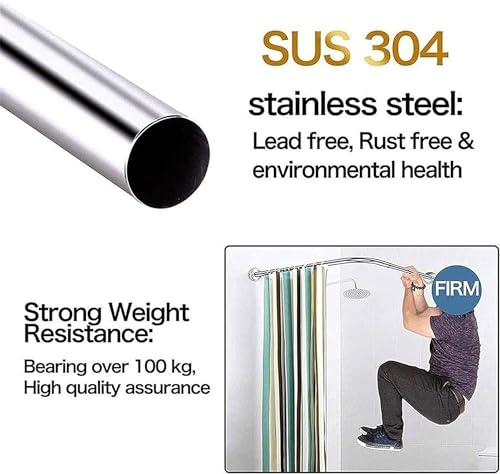 Barra de ducha curvada ajustable de acero inoxidable 304, fácil de instalar, sin taladro, diseño resistente para bañera esquina, accesorios de baño