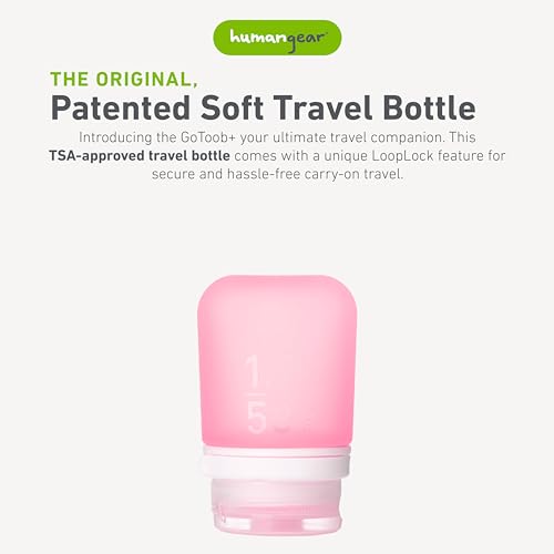 Image of humangear GoToob+ (Small) | Refillable Silicone Travel Bottle | Locking Lid | Food-Safe Material | Pink, Small (1.7 fl.oz; 53ml)