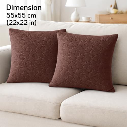 Image of HOKIPO 100% Leakproof Quilted Cushion Cover for Sofa 22x22 Inches, Set of 2, Chocolate Brown (AR-6281-BR*2)