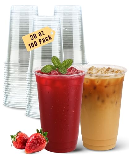 Aatriet 100 Pack 20 oz Clear Plastic Cups 20oz Clear Disposable Punch Cups Wine Glasses Sturdy Recylable Drinking Cup for Wedding Party Cocktail Cup Plastic Tumblers for Cold Drinks