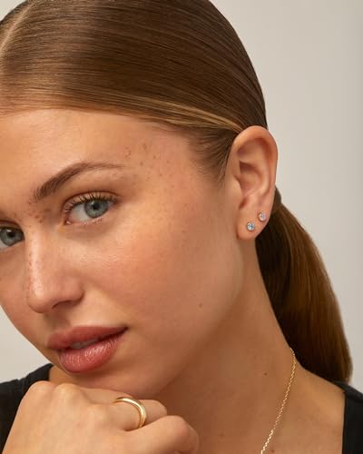 PAVOI 14K Gold Plated 925 Sterling Silver Post Colored Cubic Zirconia Flatback Earrings for Women | Small Cartilage Stud Earring | Helix Piercing Jewelry4