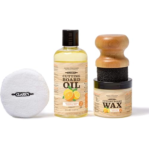 CLARK’S Cutting Board Oil and Wax Kit – Includes Food Grade Mineral Oil (12oz), Finishing Wax...