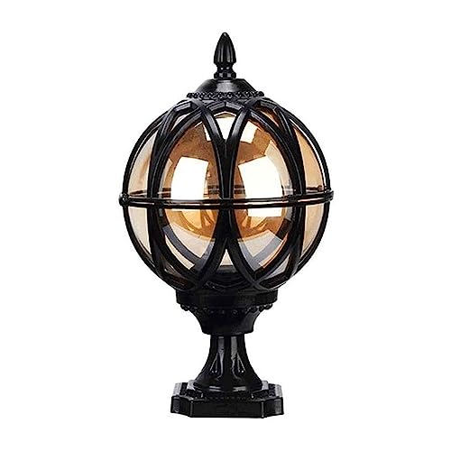 Lámpara de globo vintage de aluminio impermeable para exteriores, farol de suelo rústico para patio, balcón, patio, villa, calle, 27,5 x 43 cm (negro)