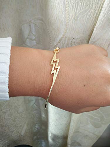 MANZHEN 10K Gold Plated Flash Lightning Bolt Open Hook Bangle Bracelet (silver) - Image 5