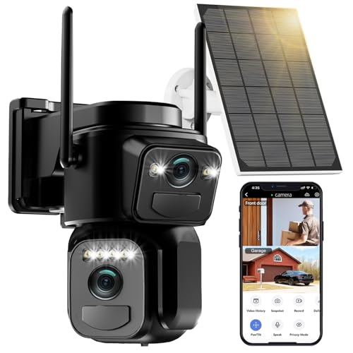 Caluxe Dual Lens Solar Security Cameras Wireless Outdoor, 5G/2.4G WiFi 6, 360&deg; PTZ Home Security...