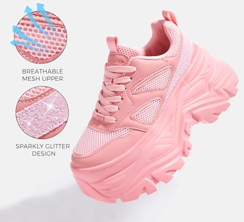 LUCKY STEP Women's Glitter Chunky Sneakers Breathable Mesh Dad Sneakers Fashion Casual Sparkly Bling Walking Shoes(7 M US Pink) LUCKY STEP Women's Glitter Chunky Sneakers Breathable Mesh Dad Sneakers Fashion Casual Sparkly Bling Walking Shoes(7 M US Pink) - Image 5