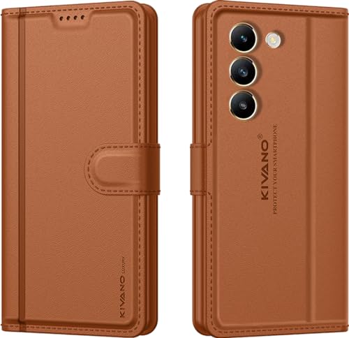Image of KIVANO LUXE Compatible for Vivo T3 5G / Vivo Y200e 5G Luxury Handmade Leather Magnetic Flip Folio Case | Card Holder & Kickstand | Slim Protective Cover | Unisex - Brown