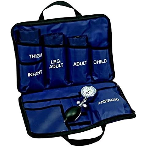 LINE2design Blood Pressure Aneroid Kit System - EMS Emergency Portable Travel Size First Aid Large Adult-Child Manual BP Universal Cuffs Kit-5 with 5 Different Sized Durable Cuffs Trauma Kits Cover