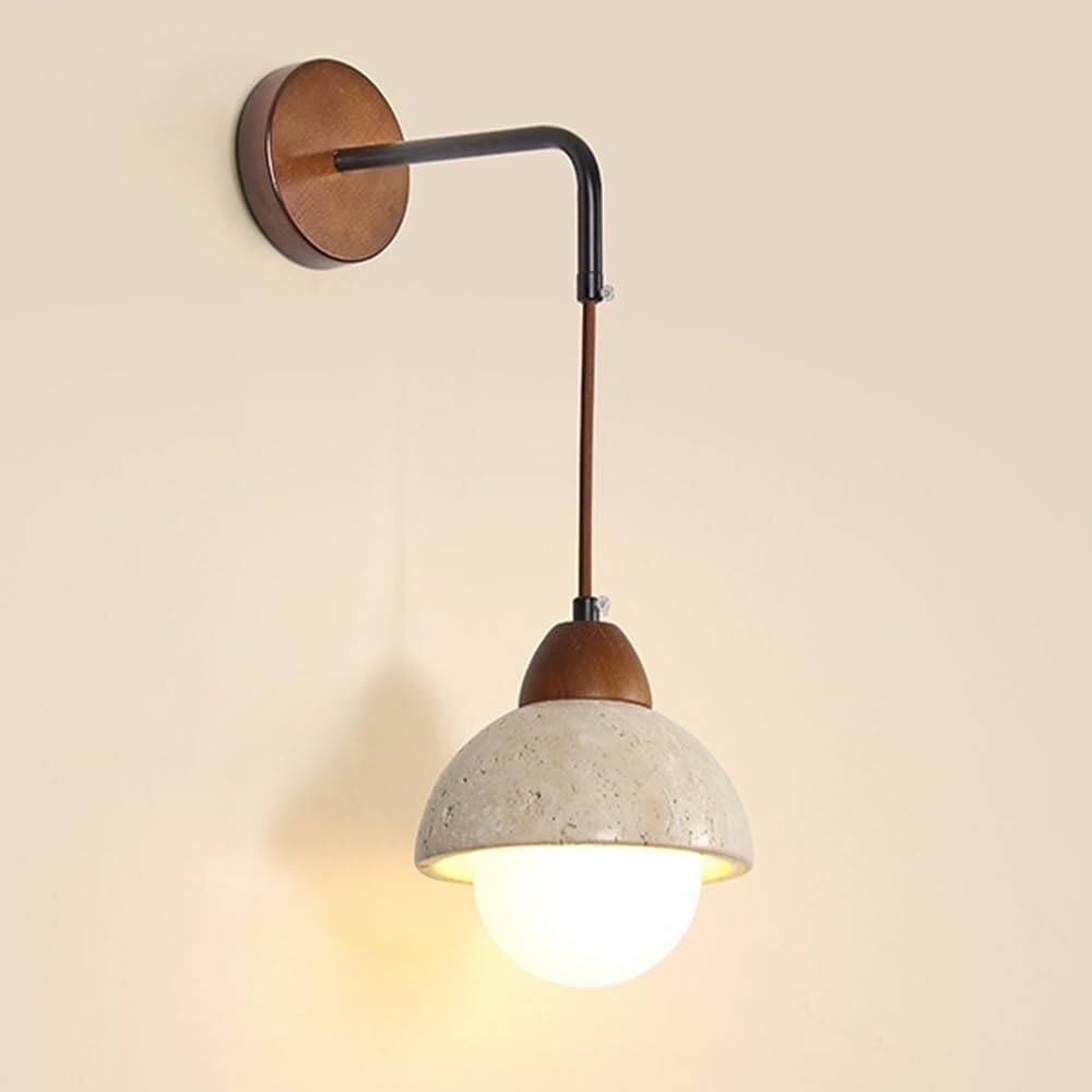 SXECAEPS Stone Bedside Wall Sconce Travertine Japanese Vintage Lamp Bedroom Living Room Hallway Corridor Stairs Lantern with Hanging Wire Night Light(15cm)