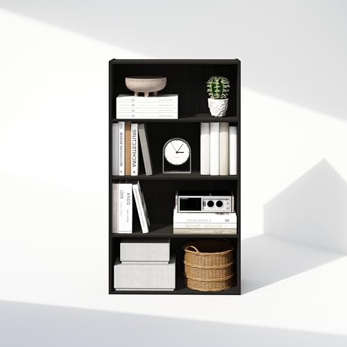 Image of Furinno Simple Book Shelf, 4-Tier Bookshelf, Bookcase with Open Shelf, 9.4 x 23.6 x 41.7, for Living Room, Bedroom, Home Office, Espresso