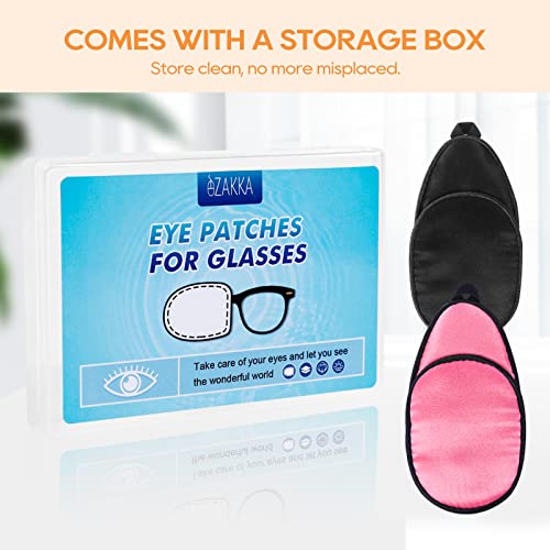Image of eZAKKA Eye Patches for Adults, Eye Patch for Glasses, Silk Patch for Lazy Eye Amblyopia Strabismus and After Surgery (Peach Pink+Black)