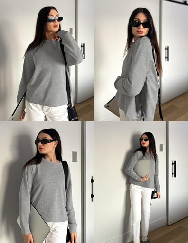 ZESICA Womens Causal Long Sleeve Lightweight Sweatshirts Crewneck Side Slit Loose Shirts Basic Fall Tops - Image 6
