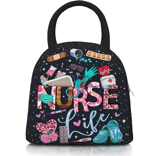 Nurse Lunch Bags for Women Nurse Lunch Box Nursing Medical Theme Insulated Lunchbox Nurses Day Gifts Reusable Cooler Tote Bag for Men & Women Office Travel Picnic Camping