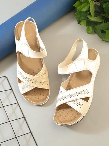 Image of XE Looks Doctor Sole Laser Cut Cross Strap and Trendy Sandals For Women