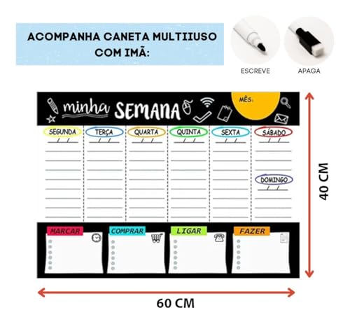 Planner Semanal 60x40cm Quadro Anotações + Caneta