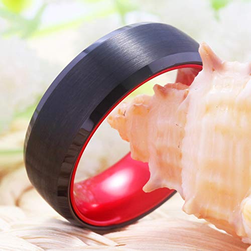 CLOUD DANCER 8mm Red Black Tungsten Ring Matte Finish Beveled Edges Wedding Band Ring-Free Engraving Outside and Inside3