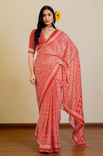 Image of MIRCHI FASHION Women Saree Leheriya Print Chiffon | Lightweight Traditional Sari for Farewell and Wedding Ceremonies with Unstitched Blouse Piece