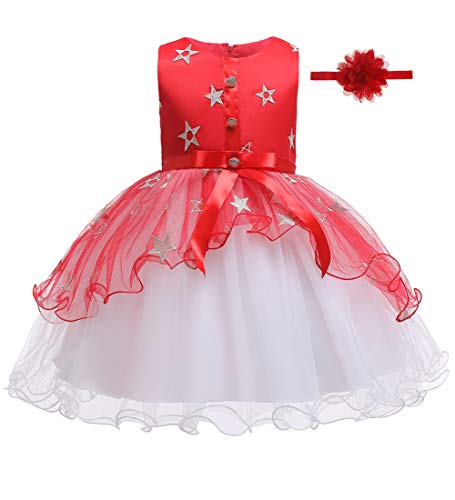 Children's Dress Skirts Princess Flower Girl Dresses Up with Headband Kids' Costumes Bow Fancy Proof Mesh Tulle Knee Sleeveless Gauze Star Dance Ball Gowns Tutu Size 10 11 (Red, 160)