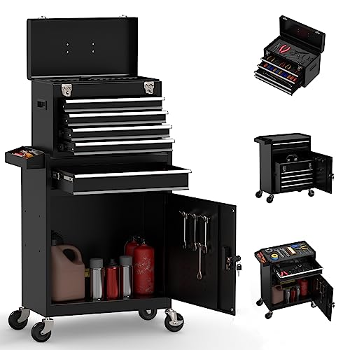 Image of 5-Drawer High Capacity Rolling Tool Chest, Removable Toolbox on Wheels Organizers, Lockable Tool Box Tool Storage Cabine with Drawers and Wheels for Workshop and Warehouse