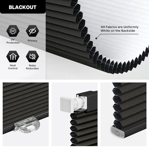 LazBlinds Cordless Cellular Shades No Tools No Drill Blackout Cellular Blinds for Window Size 20" W x 64" H, Midnight Black by LazBlinds - Image 3