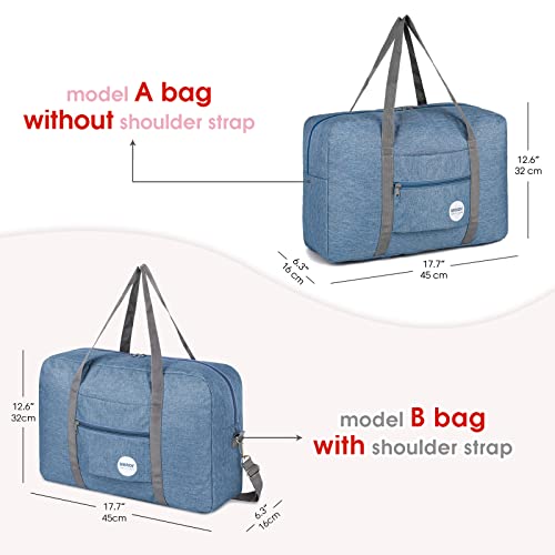 Image of Wandf Foldable Travel Duffel Bag Luggage Sports Gym Water Resistant Nylon (B-Light Blue) | 18x14x8 inches, Frontier Airline Underseat Fit, Weekend Overnight Trips, Lightweight Packable