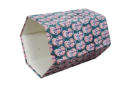 Image of 3.3 Gallon Cotton Hand Block Printed Paper Waste Basket |Small Decorative Trash Can for Housewarming Gifts in Living Room, Bedroom, Bathroom | Eco-Friendly, Plastic-Free (1, Green Blue RED Tree)